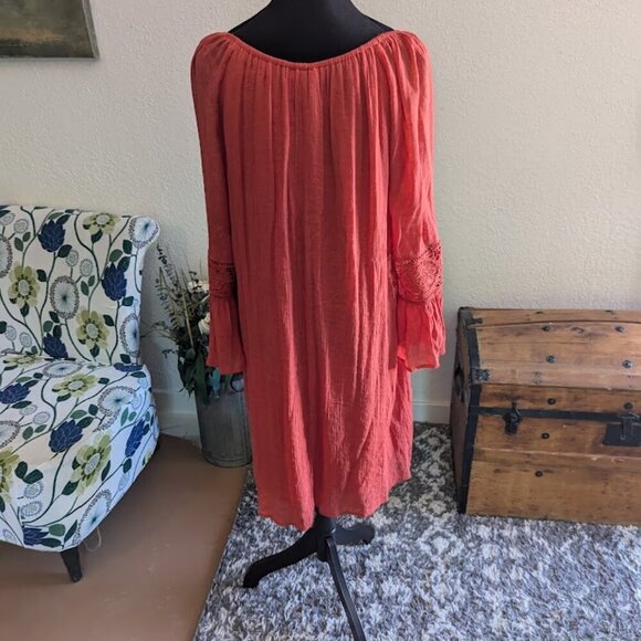 Indigo Rose Dress - Size 3X-, Shift Style, 3/4 Sleeve, Ruffle Detail,Knee Length - Picture 5 of 7